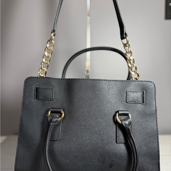 Michael MK Hamilton Black Leather bag w/Gold Chain Shoulder Strap/Gold Lock - Picture 2 of 7